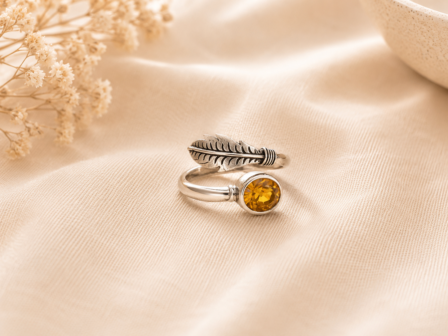 Feather and Gemstone Ring